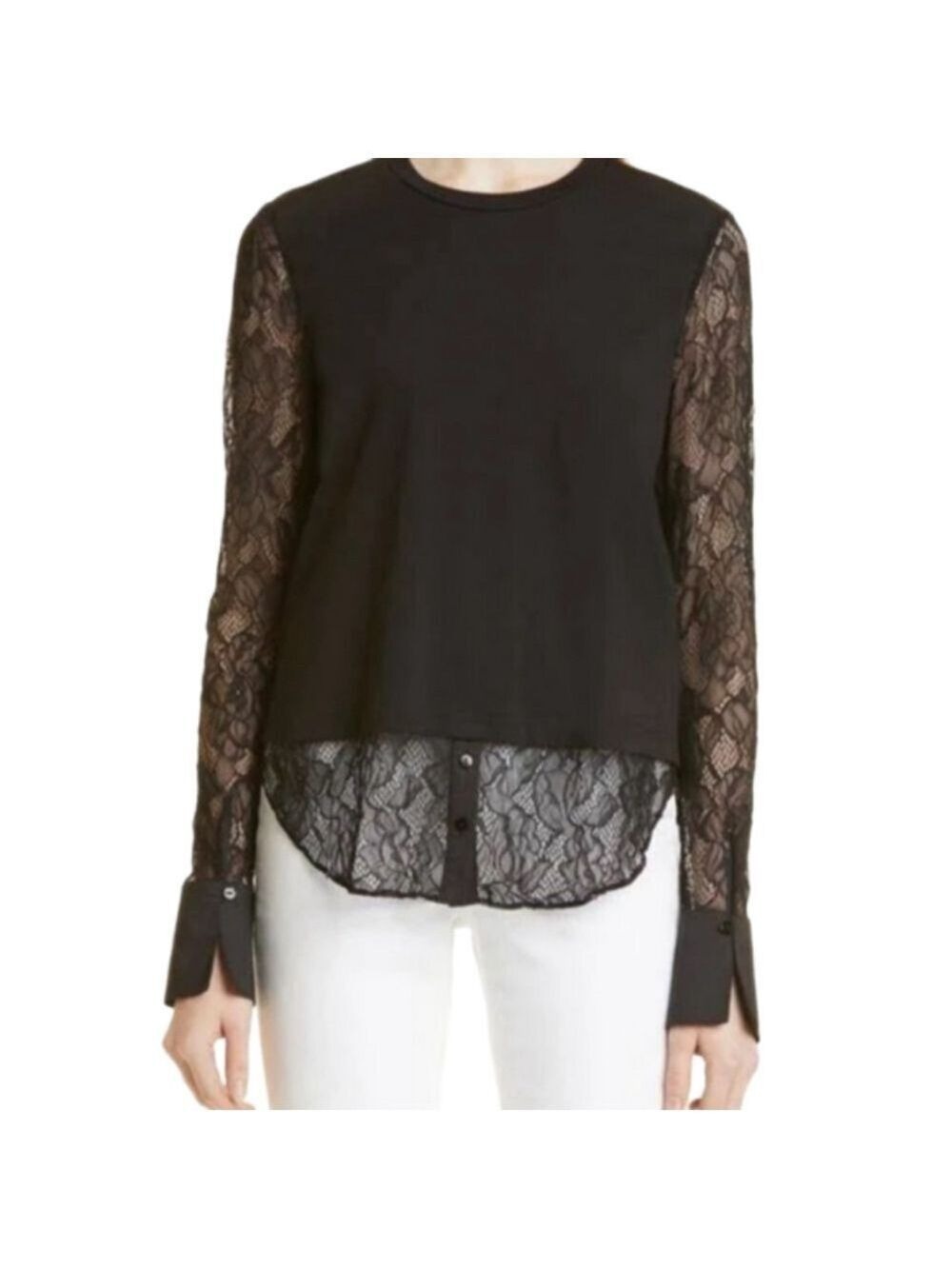 Jonathan Simkhai Floral Black Combo Lace Cotton Top Size XS